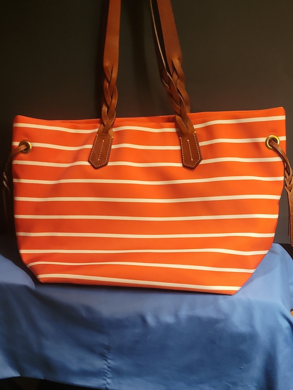 Dooney And Burke Orange and White Striped Beach Tote - Picture 2 of 12